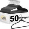 Quality Hangers 50 Pack Slim Plastic Hangers for Clothes - Heavy Duty Non-Velvet Hangers with 360° Swivel Chrome Hook & Non Slip Notches - Ideal for Dresses Coats Shirts Jackets & More - Black