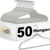 Quality Hangers Clothes Hangers 50 Pack - Non-Velvet Plastic Hangers for Clothes -Heavy Duty Coat Hanger Set -Space-Saving Closet Hangers with Chrome Swivel Hook, Functional Non-Flocked Hangers, Gray
