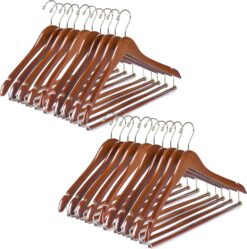 Quality Hangers Wooden Hangers Beautiful Sturdy Suit Coat Hangers with Locking Bar Walnut Finish Gold Hooks (20)