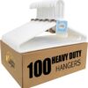 Quality White Hangers 100-Pack - Super Heavy Duty Plastic Clothes Hanger Multipack - Thick Strong Standard Closet Clothing Hangers with Hook for Scarves and Belts-17 Coat Hangers (White, 100)