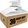 Quality White Plastic Hangers 30 Pack - Super Heavy Duty Plastic Clothes Hanger Multipack - Thick Strong Standard Closet Clothing Hangers with Hook for Scarves and Belts-17 Coat Hangers (White, 30)