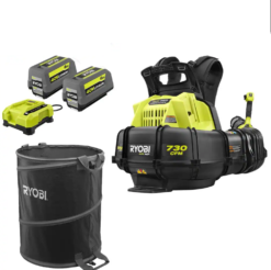 RYOBI RY404170-LB 40V HP Brushless 165 MPH 730 CFM Backpack Blower w/ Lawn and Leaf Bag, (2) 6.0 Ah Batteries and Charger