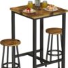 Recaceik 3 Piece Pub Dining Set, Modern bar Table and Stools for 2 Kitchen Counter Height Wood Top Bistro Easy Assemble for Breakfast Nook Living Room Small Space Restaurant, Rustic Brown 24”