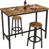 Recaceik 3 Piece Pub Dining Set, Modern bar Table and Stools for 2 Kitchen Counter Height Wood Top Bistro Easy Assemble for Breakfast Nook Living Room Small Space Restaurant, Rustic Brown 39”