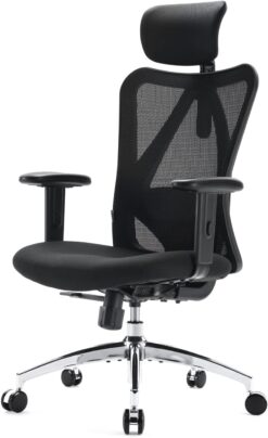 SIHOO M18 Ergonomic Office Chair for Big and Tall People Adjustable Headrest with 2D Armrest Lumbar Support and PU Wheels Swivel Tilt Function Black