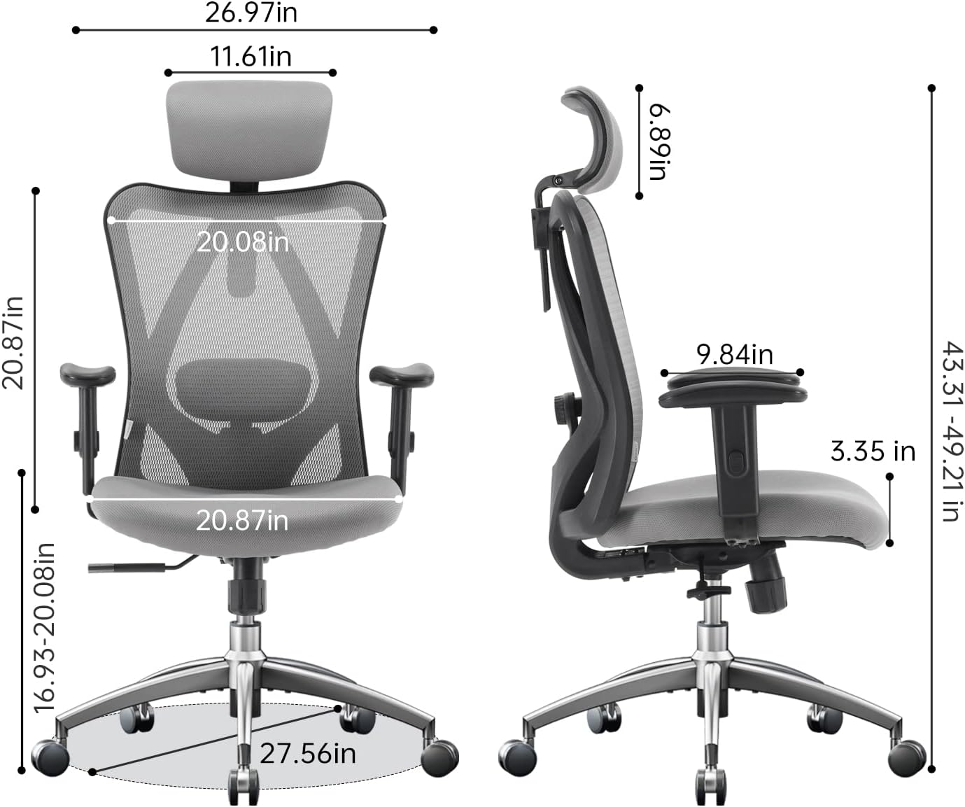 SIHOO M18 Ergonomic Office Chair, Computer Desk Chair with Adjustable  Headrest and Lumbar Support, High Back Executive Swivel Chair for Home  Office