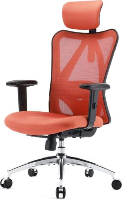 SIHOO M18 Ergonomic Office Chair for Big and Tall People Adjustable Headrest with 2D Armrest Lumbar Support and PU Wheels Swivel Tilt Function Orange