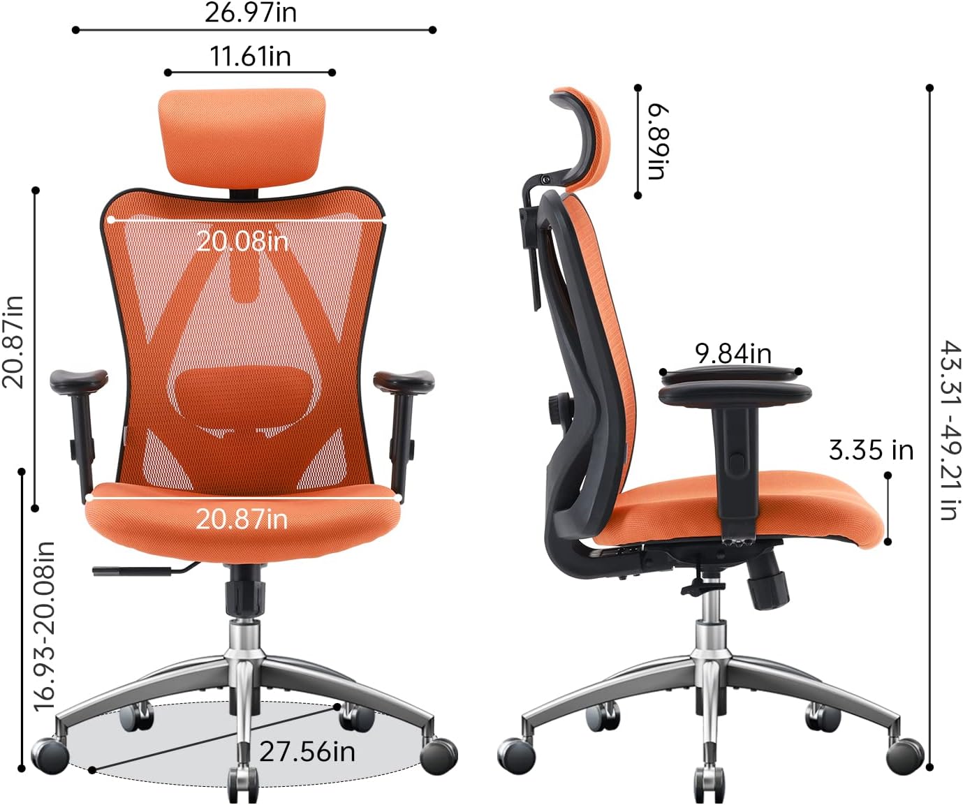  SIHOO M18 Ergonomic Office Chair for Big and Tall People  Adjustable Headrest with 2D Armrest Lumbar Support and PU Wheels Swivel  Tilt Function Orange : Office Products