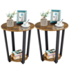 SMILE MART Metal Side Table Industrial Round End Table with Storage Rack, Set of 2, Brown
