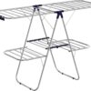 SONGMICS Clothes Drying Rack, Foldable 2-Level Laundry Drying Rack, Free-Standing Large Drying Rack, with Height-Adjustable Wings, 33 Drying Rails, Sock Clips, Silver and Blue ULLR53BU