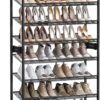 SONGMICS Shoe Rack, 8-Tier Shoe Organizer, Metal Shoe Storage for Garage, Entryway, Set of 2 4-Tier Stackable Shoe Shelf, with Adjustable Flat or Angled Shelves, Holds 32-40 Pairs, Black