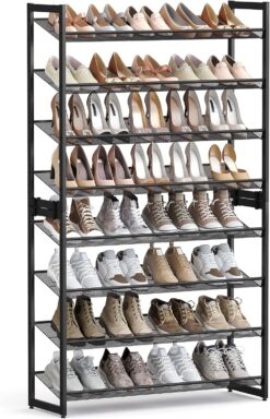 SONGMICS Shoe Rack, 8-Tier Shoe Organizer, Metal Shoe Storage for Garage, Entryway, Set of 2 4-Tier Stackable Shoe Shelf, with Adjustable Flat or Angled Shelves, Holds 32-40 Pairs, Black
