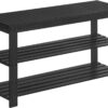 SONGMICS Shoe Rack Bench, 3-Tier Bamboo Shoe Storage Organizer, Entryway Bench, Holds Up to 286 lb, 11.3 x 35.4 x 17.8 Inches, for Entryway Bathroom Bedroom, Black ULBS090B33V1