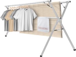 Sarahipe Sillars Clothes Drying Rack, 94.5 inches Laundry Drying Rack Clothing Foldable & Collapsible Stainless Steel Heavy Duty Clothing Drying Rack with Windproof Hooks for Indoor Outdoor