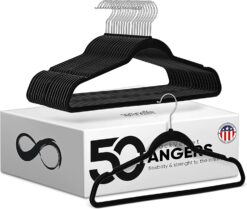 SereneLife Premium Non-Slip Velvet Hangers-Space Saving Heavy Duty Slim Suit Clothes Hanger Set with 360 Degree Swivel Metal Hook,Can Hold Up to 10 Lbs.for Coats, Jackets,Pants & Dress (50-Pack),Black