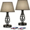 Set of 2 Bedroom Bedside Nightstand Lamp with Dual USB Port & AC Outlet