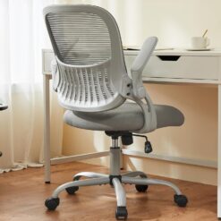 Sweetcrispy Office Chair, Desk Chair, Ergonomic Home Office Desk Chairs, Computer Chair with Flip up Armrests, Mesh Desk Chairs with Wheels, Mid-Back Task Chair with Ergonomic Lumbar Support (Grey)