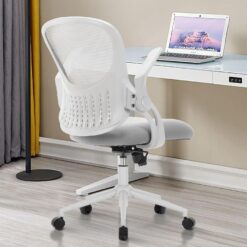 Sweetcrispy Office Chair Ergonomic Home Office Desk Chairs, Breathable Mesh Back Lumbar Support Computer Chair, Adjustable Height Swivel Task Chair with Flip-up Arms & Wheels, Grey