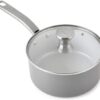 T-fal Fresh Gourmet Recycled Ceramic Nonstick Sauce Pan 3 Quart Oven Broiler Safe 500F, Lid Safe 350F Cookware, Pots and Pans, Dishwasher Safe Grey