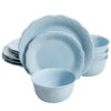 The Pioneer Woman Cowgirl Lace 12-Piece Dinnerware Set, Light Blue