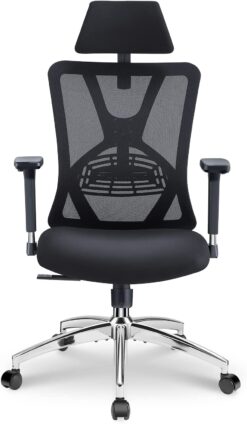 Ticova Ergonomic Office Chair - High Back Desk Chair with Adjustable Lumbar Support, Headrest & 3D Metal Armrest - 130°Rocking Mesh Computer Chair