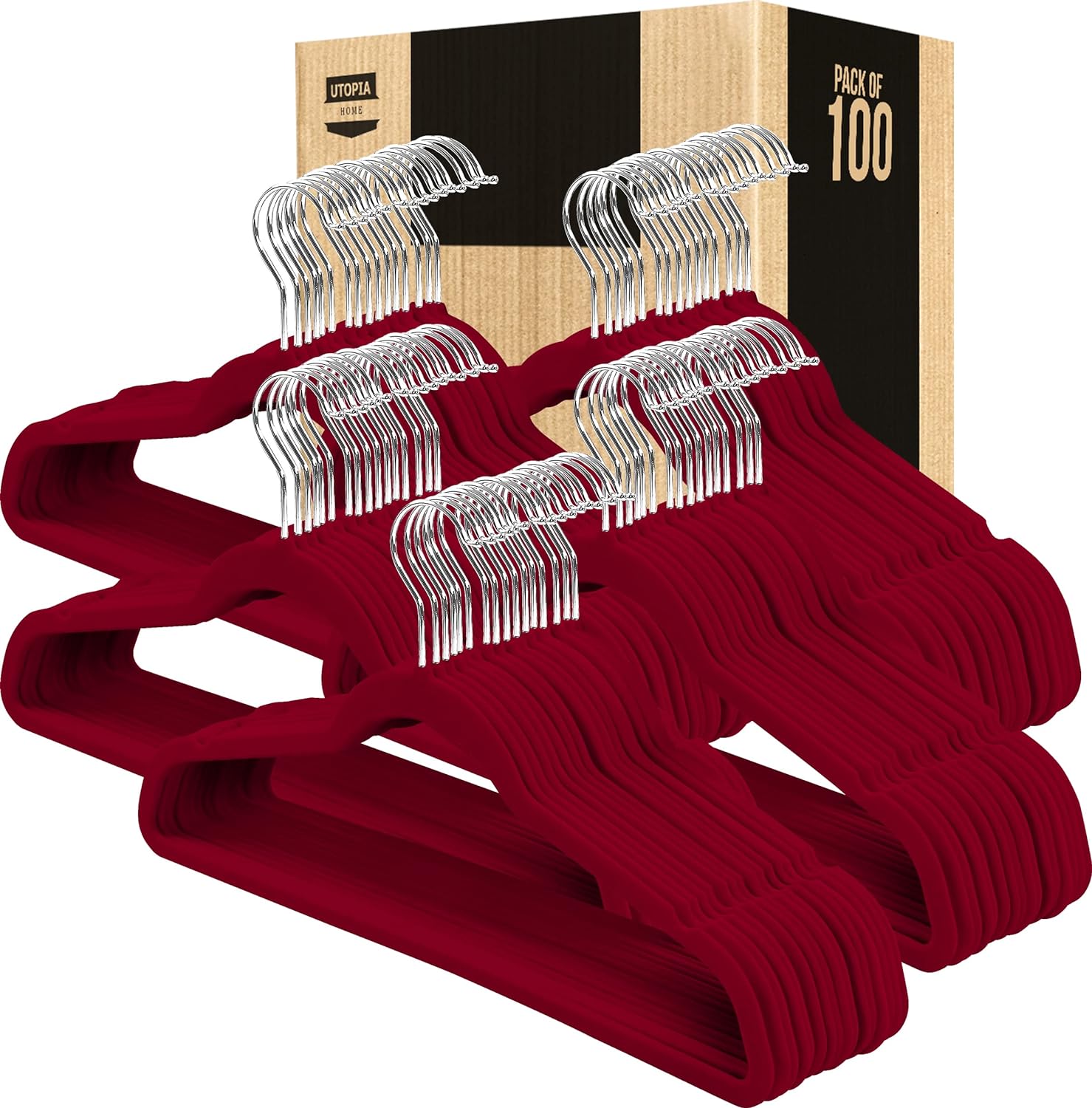 Utopia Home Premium Velvet Hangers 100 Pack - Non-Slip Clothes Hangers -  Burgundy Hangers - Suit Hangers with 360 Degree Rotatable Hook - Heavy Duty Coat  Hangers