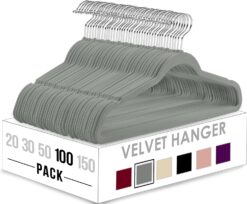 Utopia Home Premium Velvet Hangers 100 Pack - Non-Slip Clothes Hangers - Grey Hangers - Suit Hangers with 360 Degree Rotatable Hook - Heavy Duty Coat Hangers