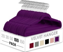 Utopia Home Premium Velvet Hangers 100 Pack - Non-Slip Clothes Hangers - Purple Hangers - Suit Hangers with 360 Degree Rotatable Hook - Heavy Duty Coat Hangers