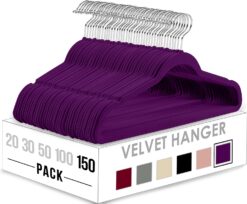 Utopia Home Premium Velvet Hangers 150 Pack - Non-Slip Clothes Hangers - Purple Hangers - Suit Hangers with 360 Degree Rotatable Hook - Heavy Duty Coat Hangers