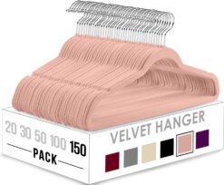 Utopia Home Premium Velvet Hangers 150 Pack - Non-Slip & Durable Clothes Hangers - Pink Hangers with 360 Degree Rotatable Hook - Heavy Duty Coat Hangers
