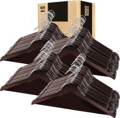 Utopia Home Premium Wooden Hangers 80 Pack - Durable & Slim Coat Hanger - Suit Hangers with 360-Degree Rotatable Hook - Wood Hangers with Shoulder Grooves (Brown Color)
