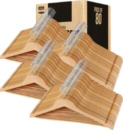Utopia Home Premium Wooden Hangers 80 Pack - Durable & Slim Coat Hanger - Suit Hangers with 360-Degree Rotatable Hook - Wood Hangers with Shoulder Grooves (Natural Color)
