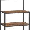 VASAGLE Bakers Rack, Coffee Bar, Kitchen Storage Shelf Rack with 10 Hooks, 3 Shelves, Adjustable Feet, for Microwave Oven, 15.7 x 33.1 x 66.9 Inches, Industrial, Rustic Brown and Black UKKS17BX