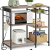 VASAGLE Baker's Rack, Coffee Bar Stand with Charging Station, Storage Shelves, Pull-Out Wire Basket, Table for Microwave, Kitchen, Greige UKKS036K02, 15.7 x 35.4 x 35.6 Inches