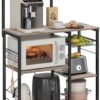 VASAGLE Baker's Rack, Microwave Stand with Wire Basket, 6 Hooks, and Shelves, for Spices, Pots, and Pans, Greige and Black