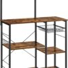 VASAGLE Baker's Rack, Microwave Stand with Wire Basket, 6 Hooks, and Shelves, for Spices, Pots, and Pans, Rustic Brown and Black UKKS35X