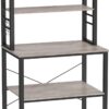 VASAGLE Coffee Bar, Baker’s Rack for Kitchen with Storage, 6-Tier Kitchen Shelves with 6 Hooks, Microwave Stand, Industrial, 15.7 x 23.6 x 65.7 Inches, Greige and Black UKKS024B02