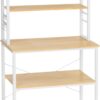 VASAGLE Coffee Bar, Baker’s Rack for Kitchen with Storage, 6-Tier Kitchen Shelves with 6 Hooks, Microwave Stand, Industrial, 15.7 x 31.5 x 65.7 Inches, Oak Colour and White UKKS019W09