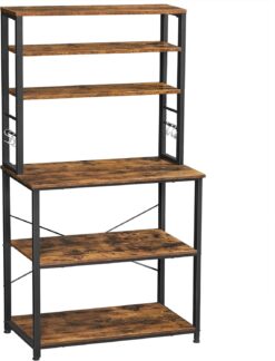 VASAGLE Coffee Bar, Baker’s Rack for Kitchen with Storage, 6-Tier Kitchen Shelves with 6 Hooks, Microwave Stand, Industrial, 15.7 x 31.5 x 65.7 Inches, Rustic Brown and Black UKKS019B01
