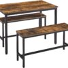 VASAGLE Dining Table Set, Bar Table with 2 Dining Benches, Kitchen Table Counter with Chairs, Industrial for Kitchen, Living Room, Party Room, Rustic Brown and Black UKDT070B01, 27.6 x 43.3 x 29.5 In
