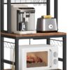 VASAGLE Hutch Bakers Rack with Power Outlet, 14 Hooks Microwave Stand, Adjustable Coffee Bar with Metal Wire Panel, Kitchen Storage Shelf, 15.7 x 23.6 x 66.9 Inches, Rustic Brown and Black UKKS037B01
