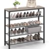 VASAGLE INDESTIC Shoe Rack, Organizer for Closet with 4 Mesh Shelves and Large Top for Bags, Entryway Hallway Shelf, Steel Frame, Industrial, Greige and Black ULBS015B02, 11.8 x 39.4 x 36.4 Inches