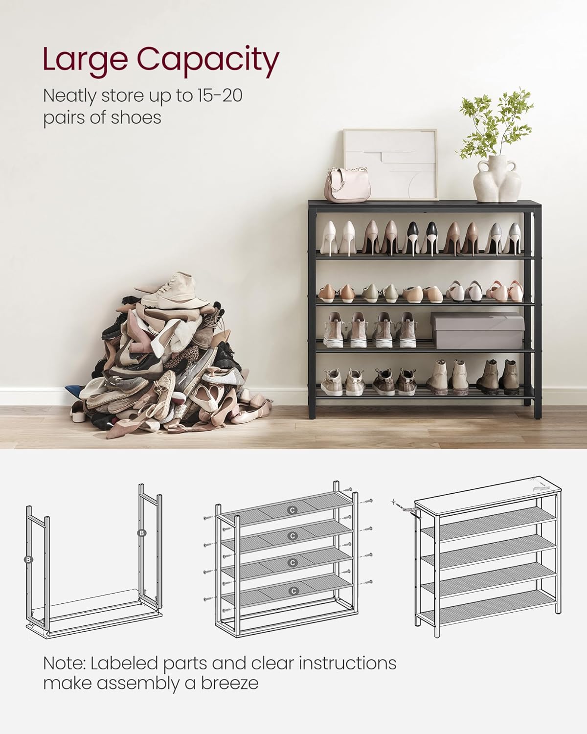 https://bigbigmart.com/wp-content/uploads/2023/12/VASAGLE-INDESTIC-Shoe-Rack-Shoe-Organizer-for-Closet-with-4-Mesh-Shelves-and-Large-Top-for-Bags-Entryway-Hallway-Shoe-Shelf-Steel-Frame-Industrial-Ebonized-Oak-and-Dimgray-ULBS015G423.jpg
