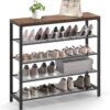 VASAGLE INDESTIC Shoe Rack, Shoe Organizer for Closet with 4 Mesh Shelves and Large Top for Bags, Entryway Hallway Shoe Shelf, Steel Frame, Industrial, Hazelnut Brown and Black ULBS015B03