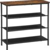VASAGLE Shoe Rack, 4 Tier Shoe Storage Rack for 9-12 Pairs of Shoes, Shoe Organizer for Entryway, with 3 Fabric Shelves and Wooden Top, Steel Frame, Industrial, Rustic Brown and Black ULBS035B01