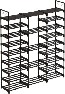 WOWLIVE 9 Tiers Large Shoe Rack Storage Organizer for Closet 50-55 Pairs Shoe Tower Unit Shelf Durable Metal Pipes with Plastic Connectors Stackable Shoe Cabinet Black(SSS3B9)