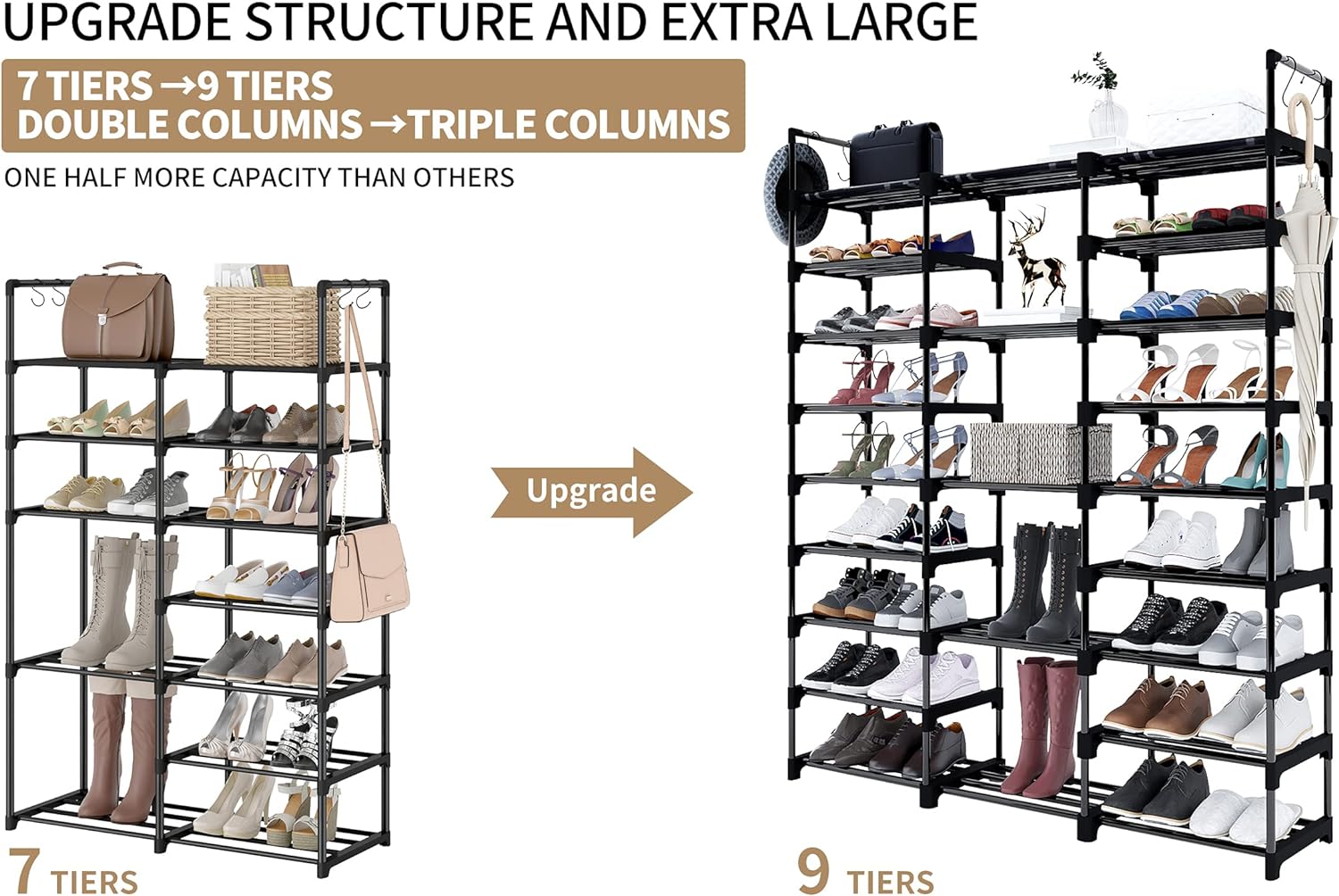 9 Tiers Metal Shoe Rack Organizer, 50-55 Pairs Large Tall Shoe Storage,Shoe  Holder,Shoe Stand,Vertical Free Standing Shoe Shelf,Heavy Duty Boot Rack  for Entryway, Closet, Garage, Bedroom