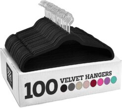 Zober Velvet Hangers 100 Pack - Heavy Duty Black Hangers for Coats, Pants & Dress Clothes - Non Slip Clothes Hanger Set - Space Saving Felt Hangers for Clothing