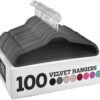 Zober Velvet Hangers 100 Pack - Heavy Duty Gray Hangers for Coats, Pants & Dress Clothes - Non Slip Clothes Hanger Set - Space Saving Felt Hangers for Clothing