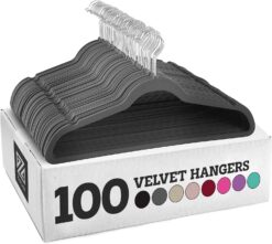 Zober Velvet Hangers 100 Pack - Heavy Duty Gray Hangers for Coats, Pants & Dress Clothes - Non Slip Clothes Hanger Set - Space Saving Felt Hangers for Clothing